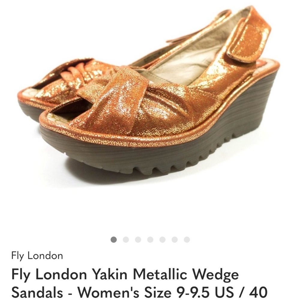 Fly London Yakin Metallic Wedge Sandals - Women's Size 9-9.5 US / 40 EU
